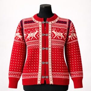 Dale of Norway Kids Reindeer Wool Nordic Cardigan Sweater Pewter Clasps Sz 12